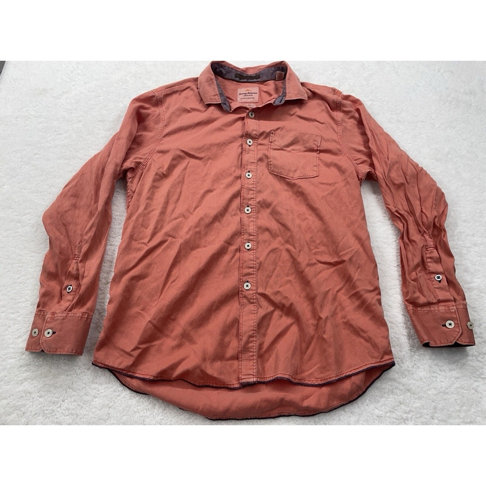 Tommy Bahama Jeans Mens M Coral Orange Tencel Cotton Island Modern Fit Shirt